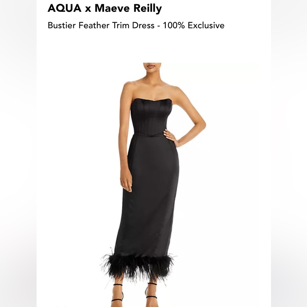 AQUA x Maeve Reilly Bustier Feather Trim Midi Dress